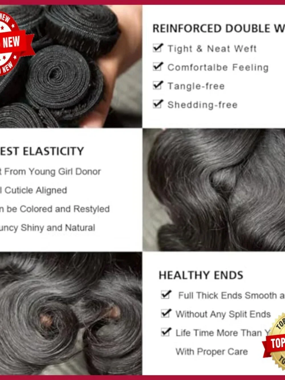 12A Grade Human Hair Extensions 16-22 Inch Body Wave Quick Weave